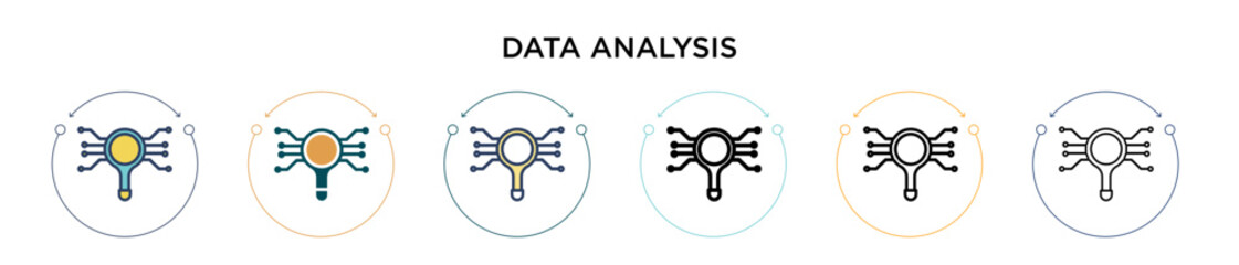 Poster - Data analysis icon in filled, thin line, outline and stroke style. Vector illustration of two colored and black data analysis vector icons designs can be used for mobile, ui, web