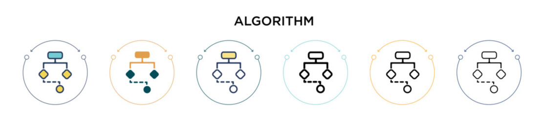 Poster - Algorithm icon in filled, thin line, outline and stroke style. Vector illustration of two colored and black algorithm vector icons designs can be used for mobile, ui, web