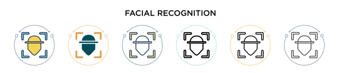 Poster - facial recognition icon in filled, thin line, outline and stroke style. vector illustration of two c