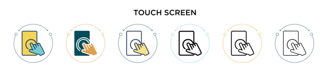 Poster - Touch screen icon in filled, thin line, outline and stroke style. Vector illustration of two colored and black touch screen vector icons designs can be used for mobile, ui, web