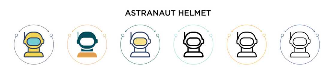 Wall Mural - Astranaut helmet icon in filled, thin line, outline and stroke style. Vector illustration of two colored and black astranaut helmet vector icons designs can be used for mobile, ui, web