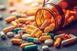 Background with many different medications pills and capsules Generative AI.