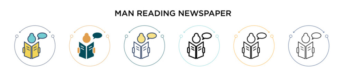 Poster - man reading newspaper icon in filled, thin line, outline and stroke style. vector illustration of tw