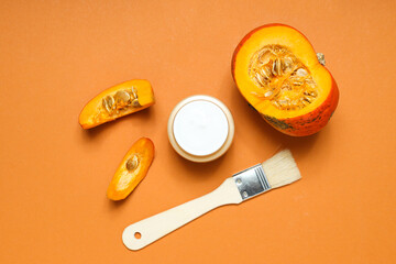 Wall Mural - Skin care and face care concept - pumpkin cosmetic