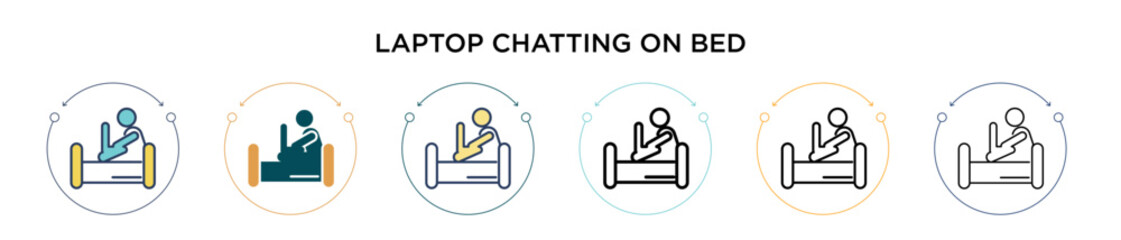 Poster - Laptop chatting on bed icon in filled, thin line, outline and stroke style. Vector illustration of two colored and black laptop chatting on bed vector icons designs can be used for mobile, ui, web