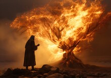 Moses Standing In Front Of A Burning Bush