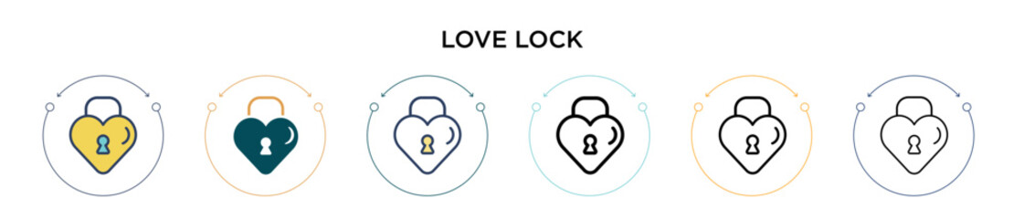 Wall Mural - Love lock icon in filled, thin line, outline and stroke style. Vector illustration of two colored and black love lock vector icons designs can be used for mobile, ui, web