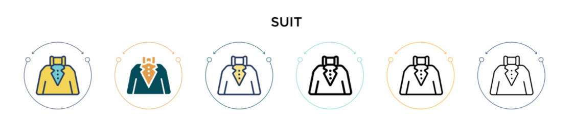 Poster - Suit icon in filled, thin line, outline and stroke style. Vector illustration of two colored and black suit vector icons designs can be used for mobile, ui, web