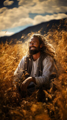 Wall Mural - Jesus Christ is smiling. Harvest time. Religious photo for publications