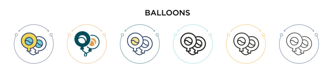 Poster - Balloons icon in filled, thin line, outline and stroke style. Vector illustration of two colored and black balloons vector icons designs can be used for mobile, ui, web