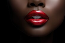 Beautiful Black Woman Glossy Red Lips, Close-up, Black Skin, Radiating Timeless Elegance And Sophistication