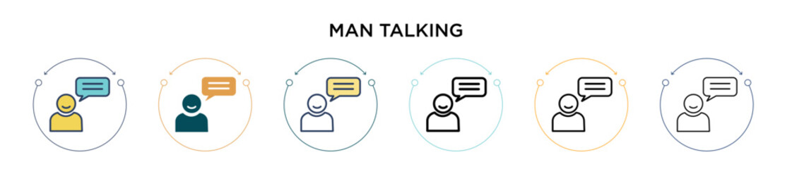 Poster - Man talking icon in filled, thin line, outline and stroke style. Vector illustration of two colored and black man talking vector icons designs can be used for mobile, ui, web