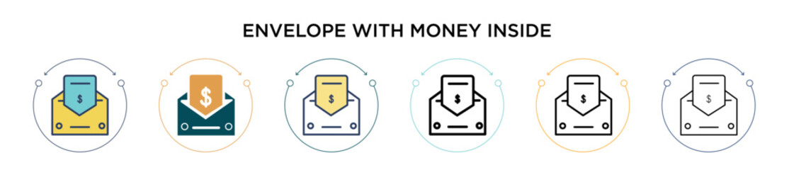 Poster - envelope with money inside icon in filled, thin line, outline and stroke style. vector illustration 