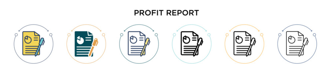 Poster - profit report icon in filled, thin line, outline and stroke style. vector illustration of two colore