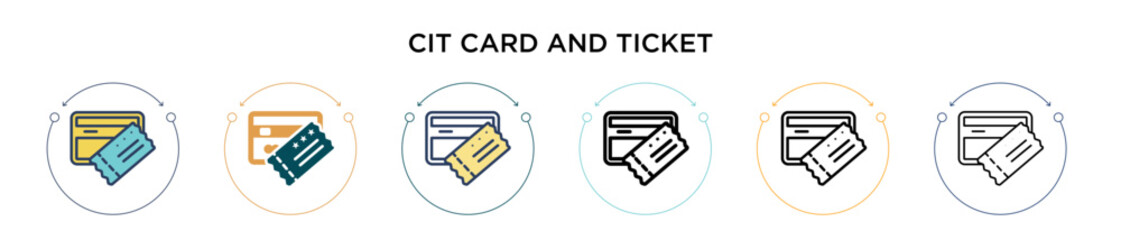 Poster - Credit card and ticket icon in filled, thin line, outline and stroke style. Vector illustration of two colored and black credit card and ticket vector icons designs can be used for mobile, ui, web