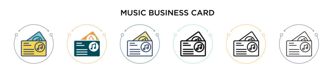 Poster - Music business card icon in filled, thin line, outline and stroke style. Vector illustration of two colored and black music business card vector icons designs can be used for mobile, ui, web