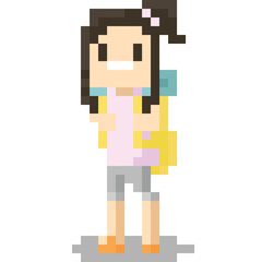 Wall Mural - Pixel art backpacker woman character