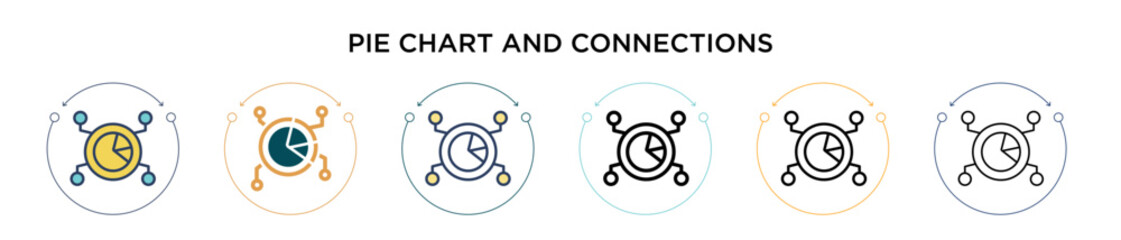 Poster - pie chart and connections icon in filled, thin line, outline and stroke style. vector illustration o