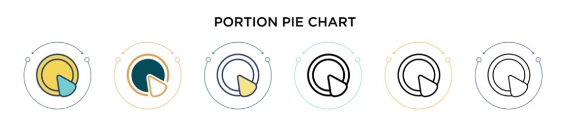 Poster - portion pie chart icon in filled, thin line, outline and stroke style. vector illustration of two co