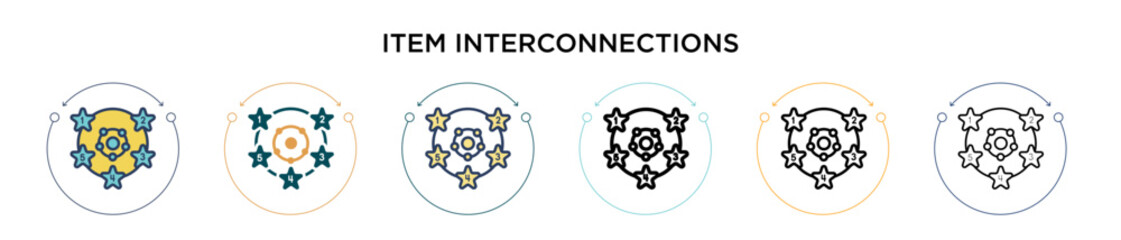 Poster - Item interconnections icon in filled, thin line, outline and stroke style. Vector illustration of two colored and black item interconnections vector icons designs can be used for mobile, ui, web