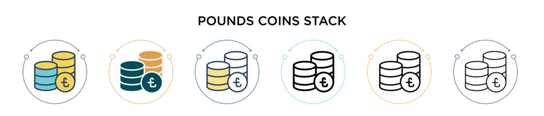 Poster - pounds coins stack icon in filled, thin line, outline and stroke style. vector illustration of two c