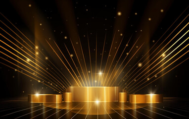 Wall Mural - Award ceremony background with golden shapes and light rays. Abstract luxury background