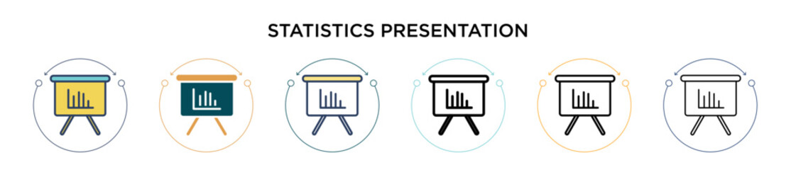 Poster - Statistics presentation icon in filled, thin line, outline and stroke style. Vector illustration of two colored and black statistics presentation vector icons designs can be used for mobile, ui, web