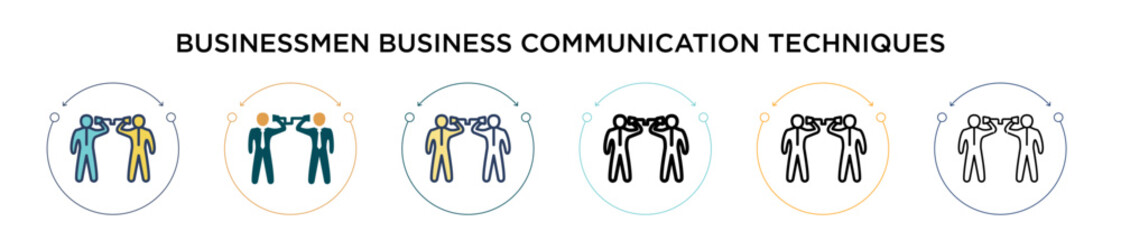 Poster - Businessmen business communication techniques icon in filled, thin line, outline and stroke style. Vector illustration of two colored and black businessmen business communication techniques vector