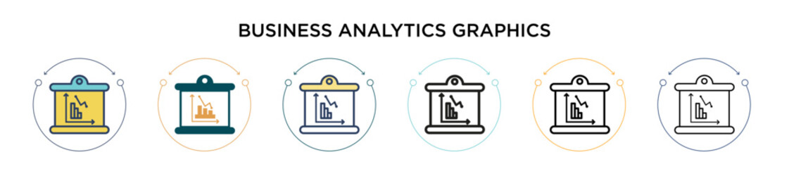 Poster - Business analytics graphics icon in filled, thin line, outline and stroke style. Vector illustration of two colored and black business analytics graphics vector icons designs can be used for mobile,
