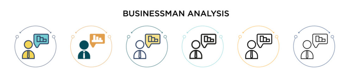 Poster - Businessman analysis icon in filled, thin line, outline and stroke style. Vector illustration of two colored and black businessman analysis vector icons designs can be used for mobile, ui, web