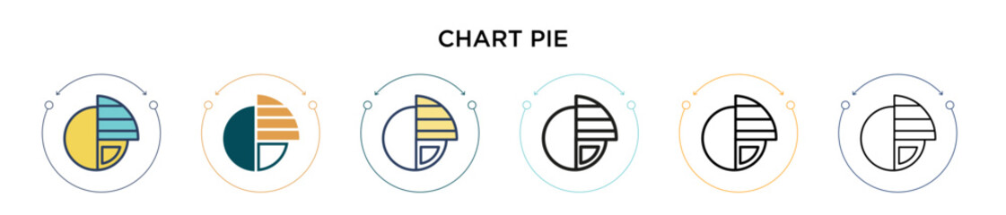Poster - Chart pie icon in filled, thin line, outline and stroke style. Vector illustration of two colored and black chart pie vector icons designs can be used for mobile, ui, web