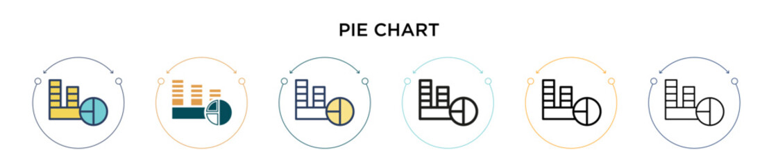 Poster - Pie chart icon in filled, thin line, outline and stroke style. Vector illustration of two colored and black pie chart vector icons designs can be used for mobile, ui, web