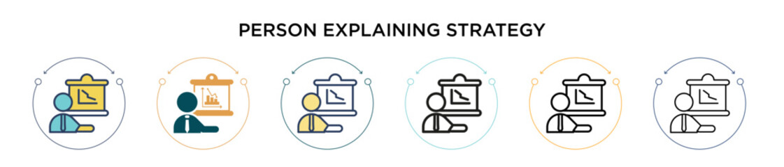 Poster - Person explaining strategy icon in filled, thin line, outline and stroke style. Vector illustration of two colored and black person explaining strategy vector icons designs can be used for mobile, ui,