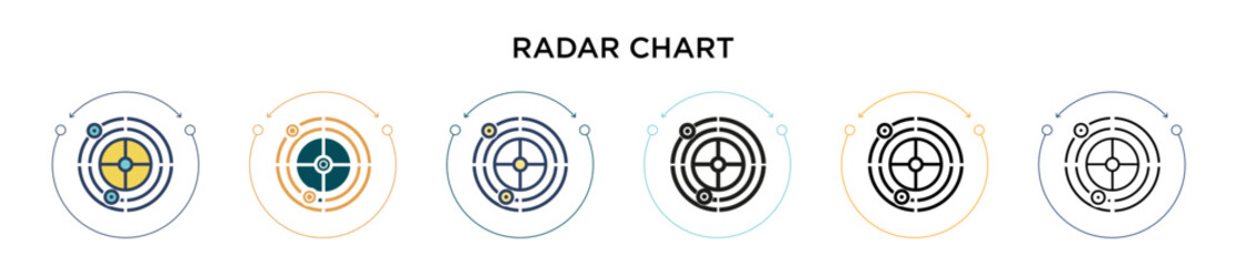 Poster - Radar chart icon in filled, thin line, outline and stroke style. Vector illustration of two colored and black radar chart vector icons designs can be used for mobile, ui, web