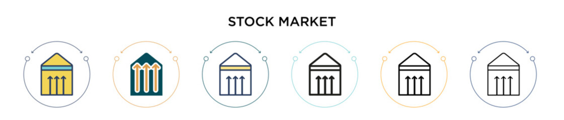 Poster - Stock market icon in filled, thin line, outline and stroke style. Vector illustration of two colored and black stock market vector icons designs can be used for mobile, ui, web