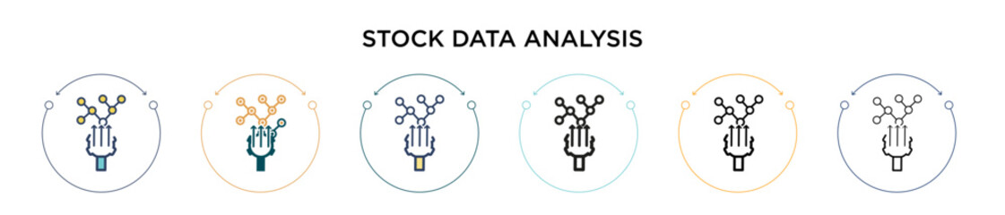 Poster - Stock data analysis icon in filled, thin line, outline and stroke style. Vector illustration of two colored and black stock data analysis vector icons designs can be used for mobile, ui, web
