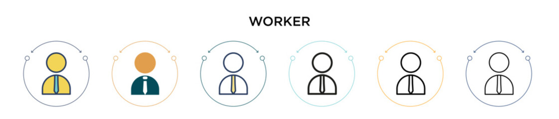Poster - Worker icon in filled, thin line, outline and stroke style. Vector illustration of two colored and black worker vector icons designs can be used for mobile, ui, web
