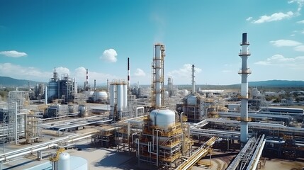 Oil refinery plant from industry zone, Aerial view.