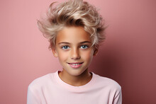 Generative Ai Studio Portrait Of Cute Little Blonde Boy On Different Colour Backgrounds