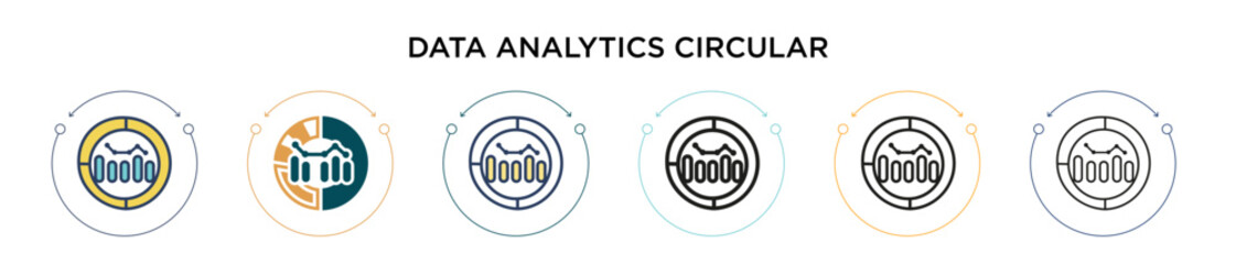 Poster - data analytics circular icon in filled, thin line, outline and stroke style. vector illustration of 