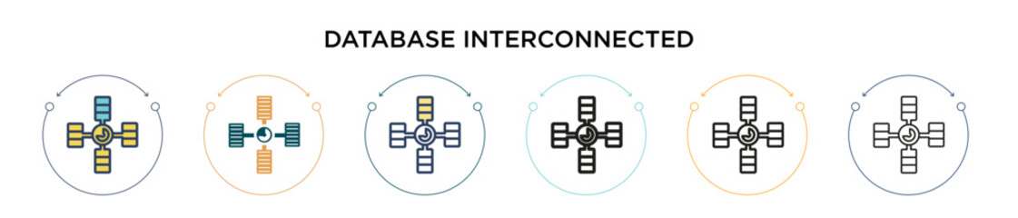 Poster - Database interconnected icon in filled, thin line, outline and stroke style. Vector illustration of two colored and black database interconnected vector icons designs can be used for mobile, ui, web