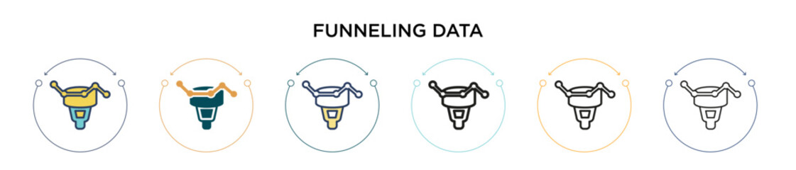Poster - funneling data icon in filled, thin line, outline and stroke style. vector illustration of two color