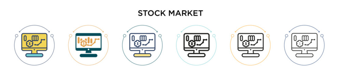 Poster - Stock market icon in filled, thin line, outline and stroke style. Vector illustration of two colored and black stock market vector icons designs can be used for mobile, ui, web