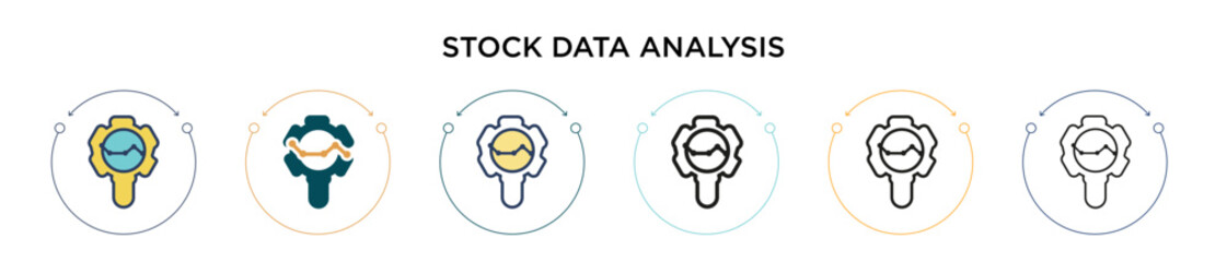 Poster - stock data analysis icon in filled, thin line, outline and stroke style. vector illustration of two 