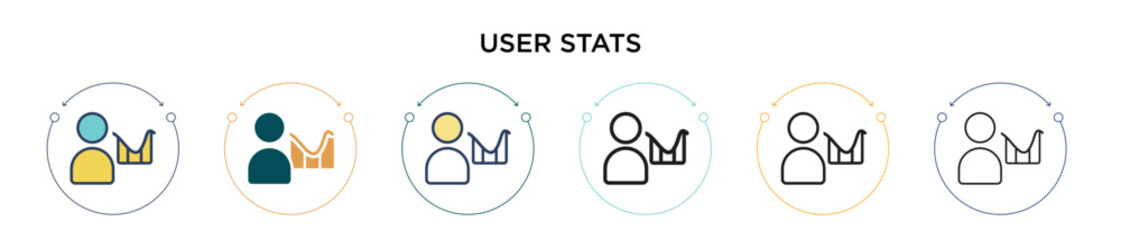 User stats icon in filled, thin line, outline and stroke style. Vector illustration of two colored and black user stats vector icons designs can be used for mobile, ui, web