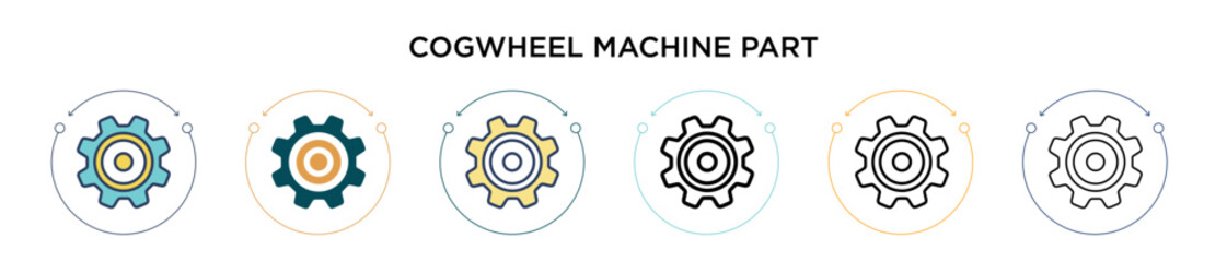 Poster - cogwheel machine part icon in filled, thin line, outline and stroke style. vector illustration of tw