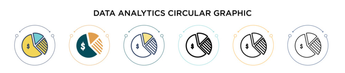 Poster - Data analytics circular graphic icon in filled, thin line, outline and stroke style. Vector illustration of two colored and black data analytics circular graphic vector icons designs can be used for