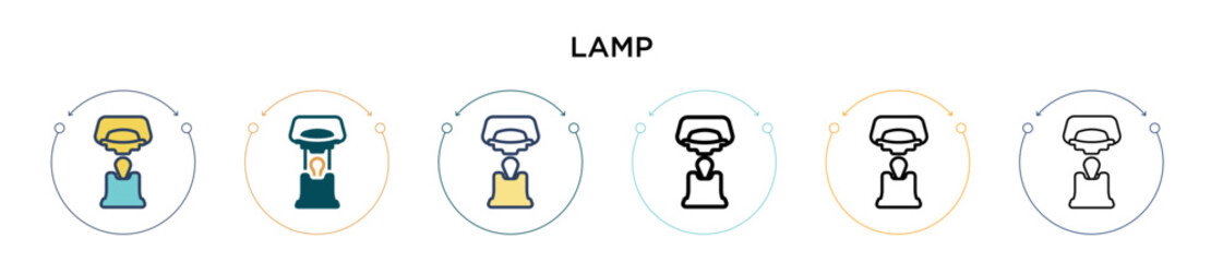 Poster - lamp icon in filled, thin line, outline and stroke style. vector illustration of two colored and bla