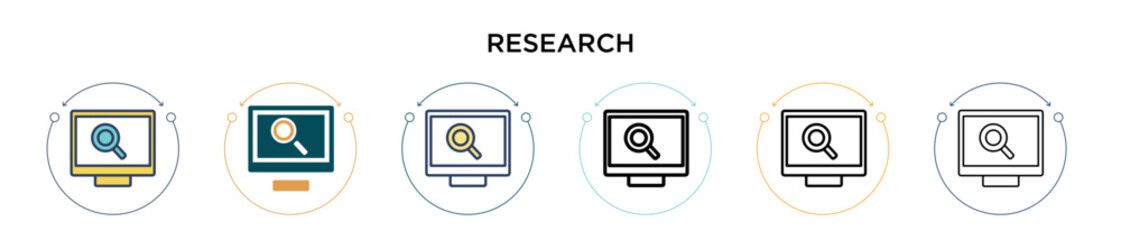 Poster - research icon in filled, thin line, outline and stroke style. vector illustration of two colored and