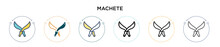 Machete Icon In Filled, Thin Line, Outline And Stroke Style. Vector Illustration Of Two Colored And Black Machete Vector Icons Designs Can Be Used For Mobile, Ui, Web